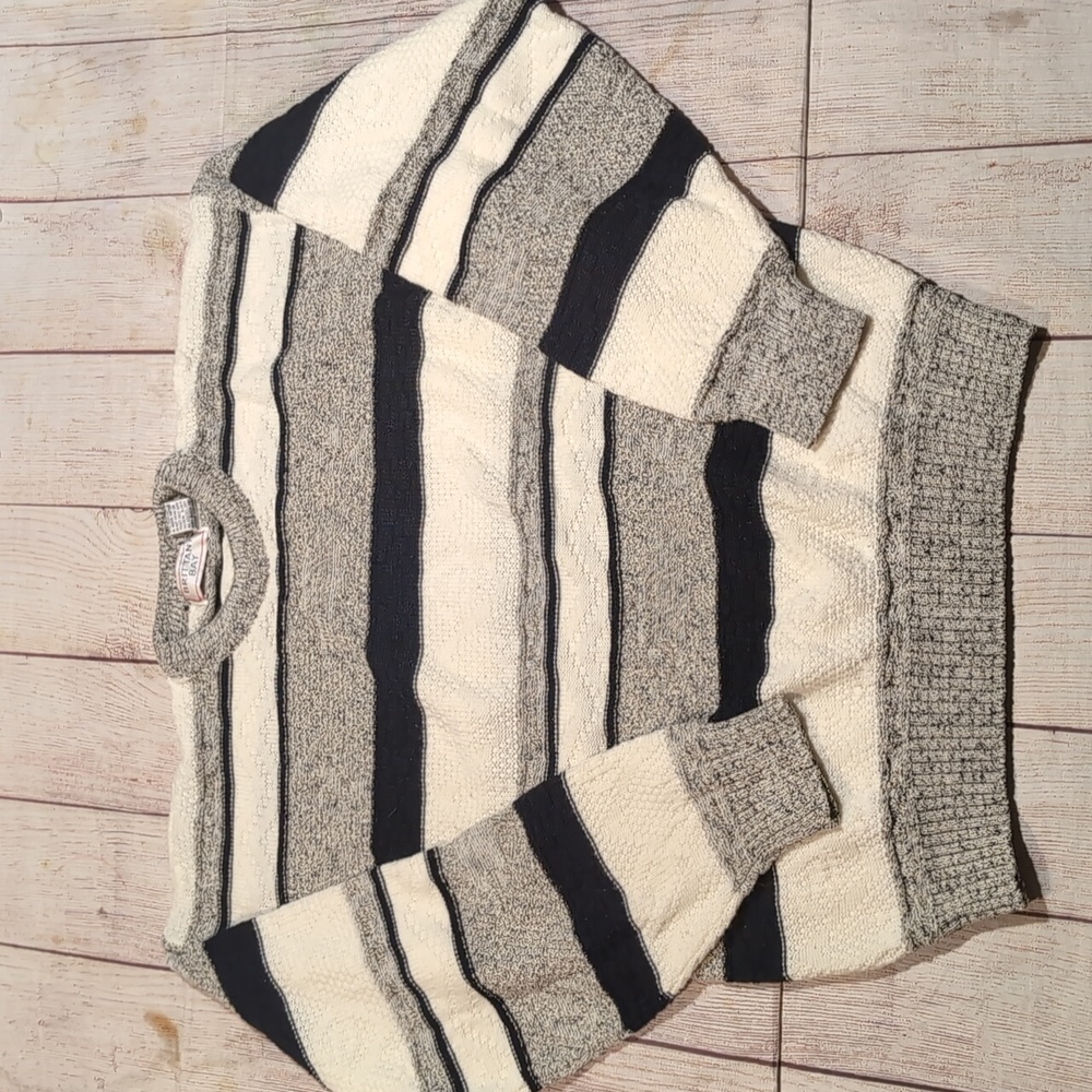 Brittany Bay vintage black white & gray striped grandpa sweater size L